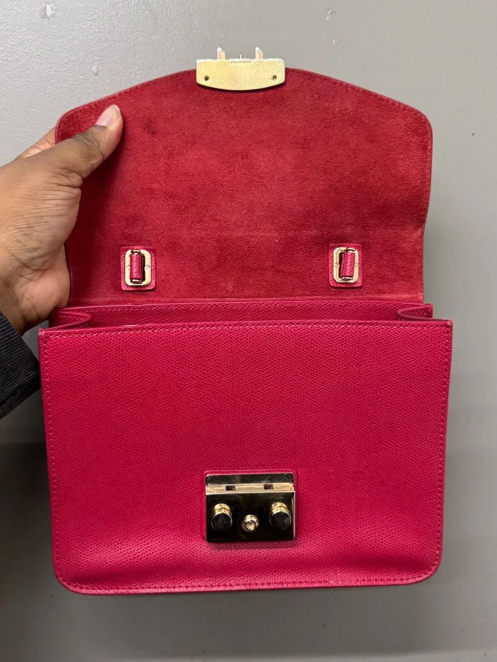 Furla Red Leather Metropolis Top-Handle Satchel with Gold Hardware